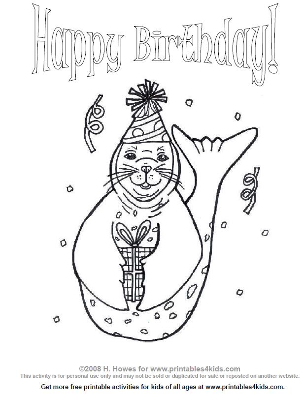 Happy Birthday Seal Coloring Page : Printables for Kids – free 