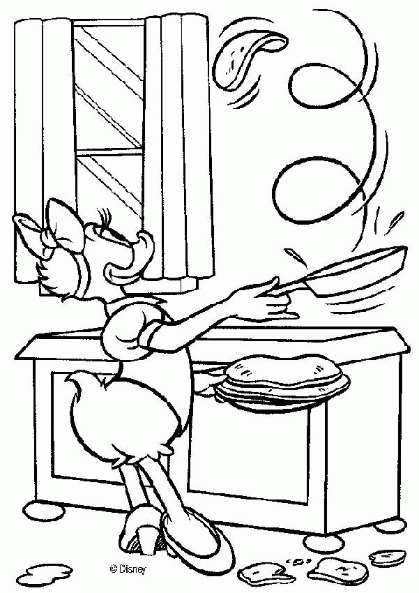 Donald Duck coloring pages - Daisy Duck making pancakes