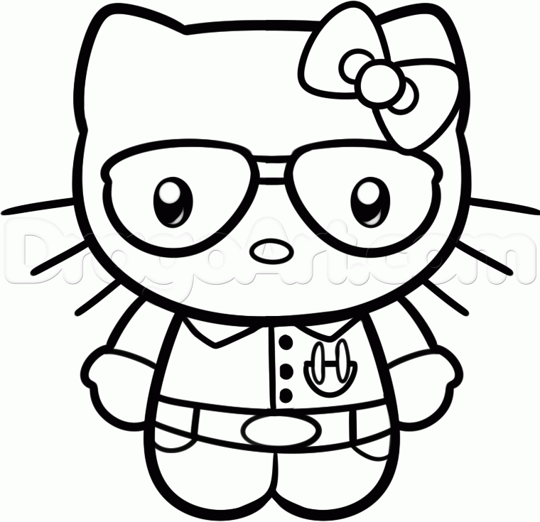 How to Draw Nerd Hello Kitty, Step by Step, Characters, Pop 