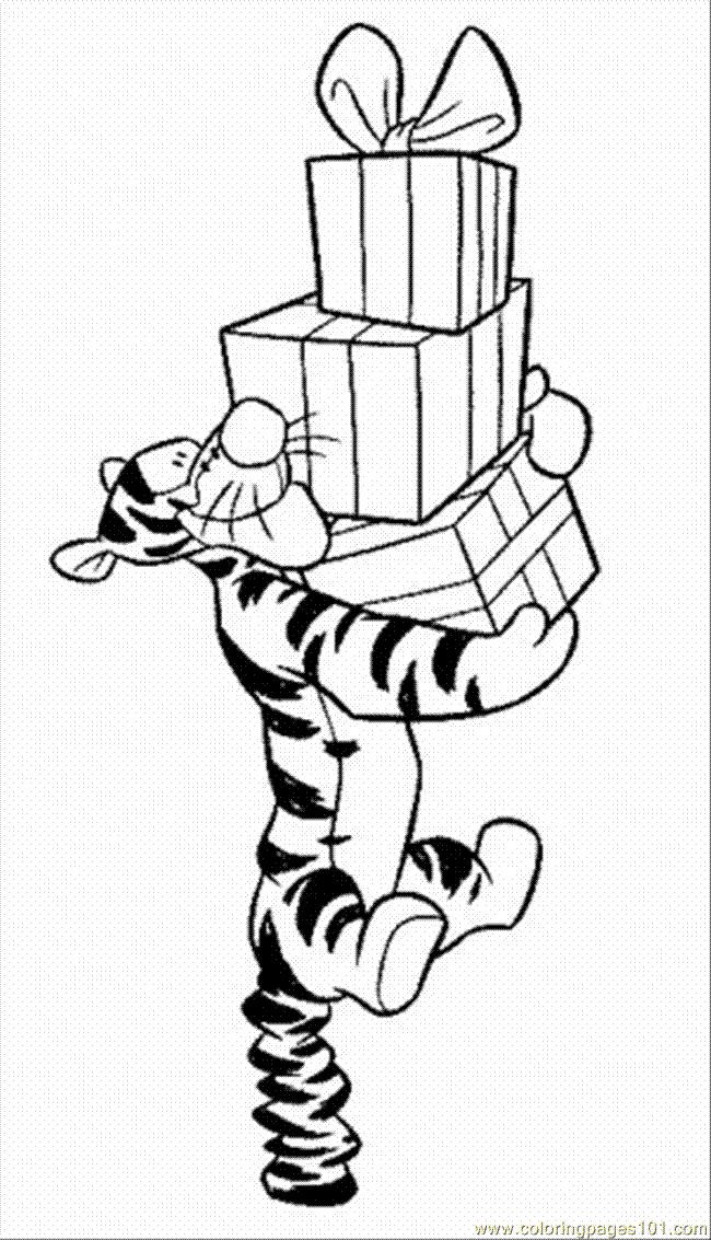 Coloring Pages Tigger Hold Some Gifts (Cartoons > Winnie The Pooh 