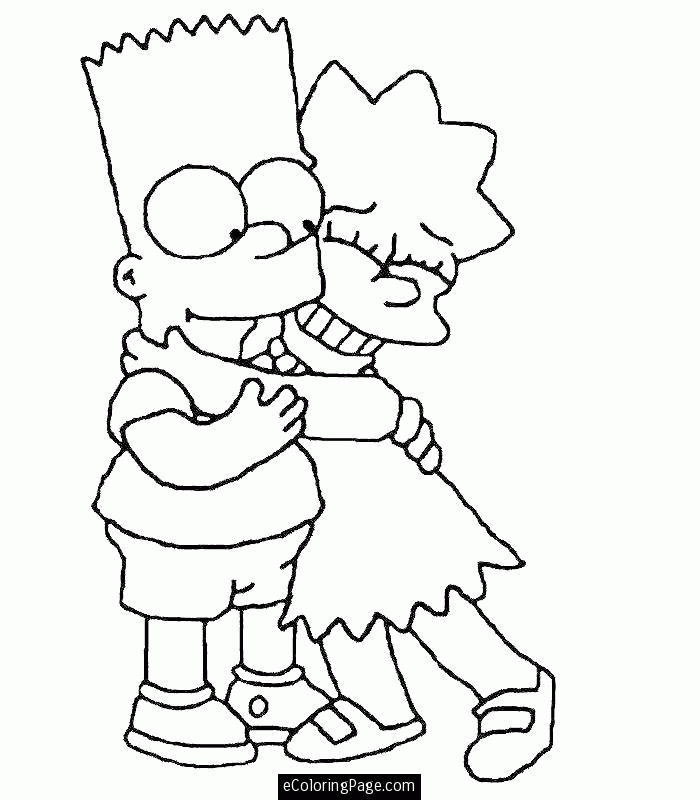The Simpsons Bart and Lisa Simpson Hugging Coloring Page Printable 
