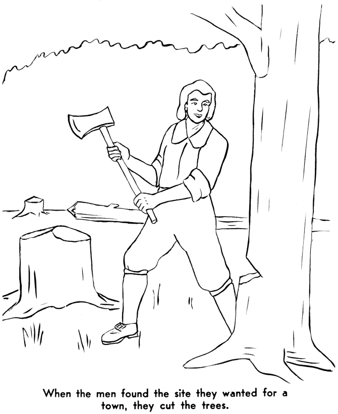 Pilgrims First Thanksgiving Coloring Page - Pilgrims cleared land 