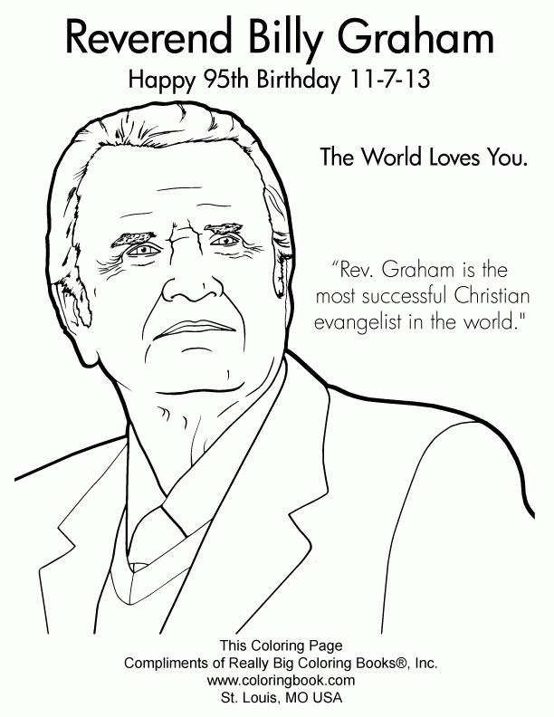 Billy Graham 95th Birthday 2013 Complimentary Coloring Page for 