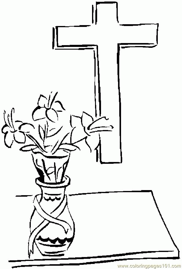 Coloring Pages Cross & Lilies 9 (Entertainment > Holidays) - free 