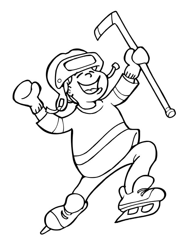 Happy child playing Eishockey Coloring page