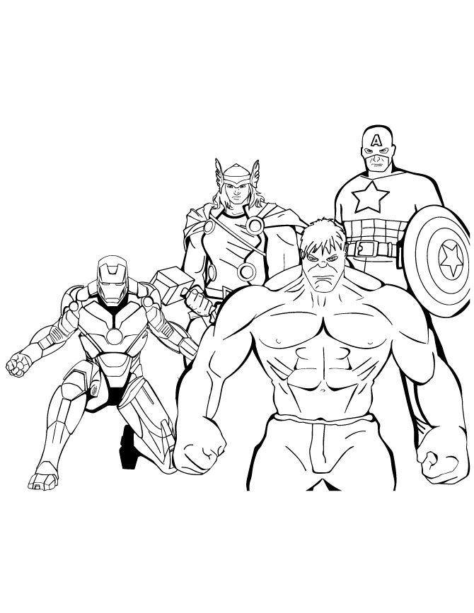 Iron Man Thor Hulk Captain America Coloring Page