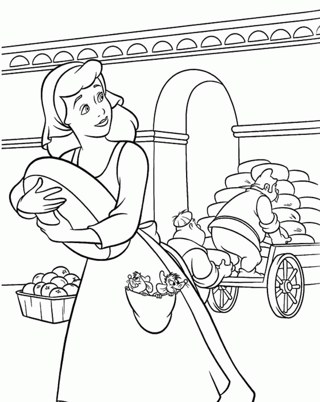 Cinderella Holding Cheese Coloring Page : KidsyColoring | Free 
