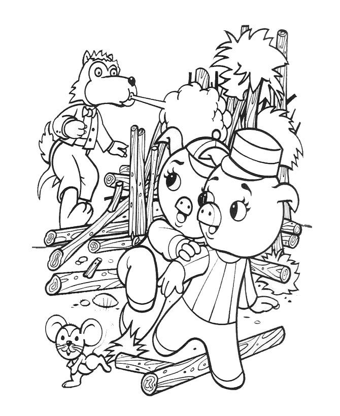 three pigs and the wolf Colouring Pages
