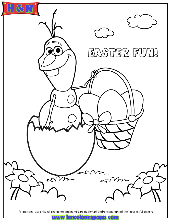 Frozen Character Olaf Hatching From Easter Egg Coloring Page 
