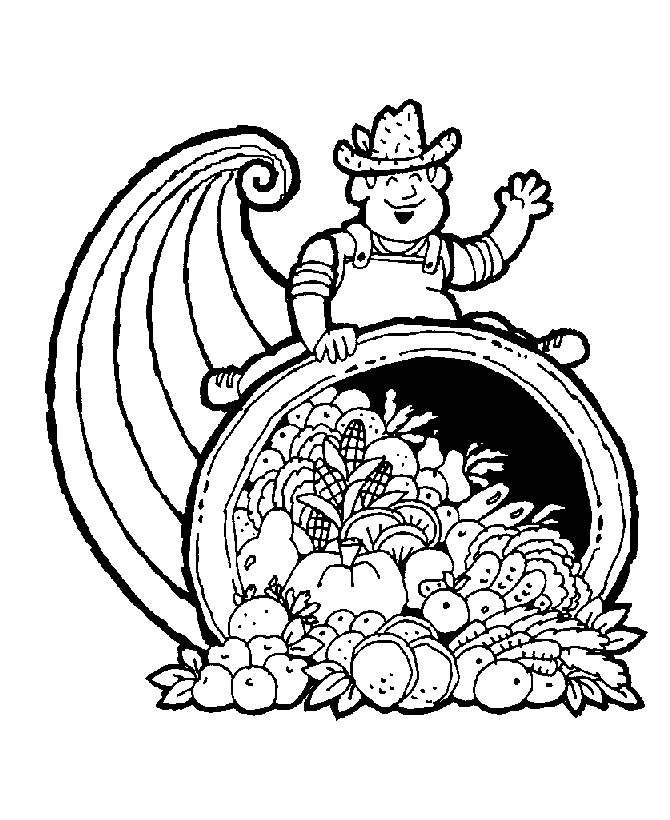 Bluebonkers : Fall Coloring Sheets - Farmer with a Horn-O-Plenty 