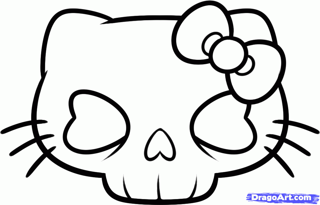 How to Draw a Hello Kitty Skull, Hello Kitty Skull, Step by Step 