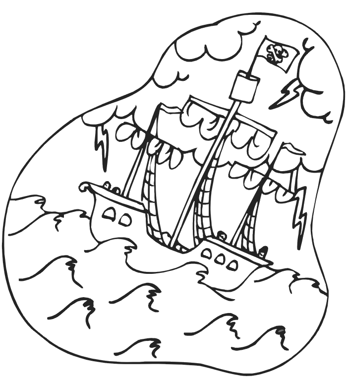 Pirate Coloring Page | Pirate Ship On Stormy Seas