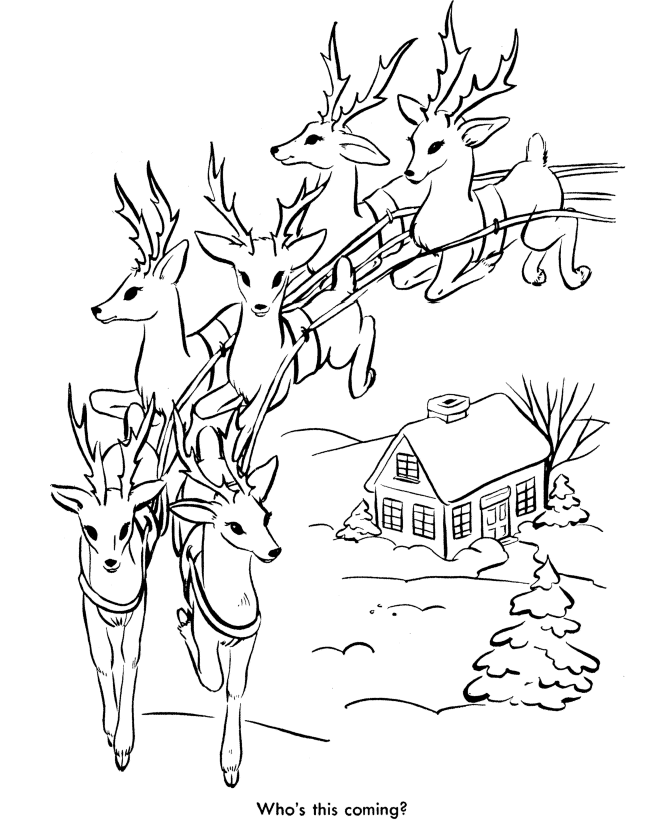 BlueBonkers : Reindeer Coloring pages - 1 - Santa's Reindeer fly 