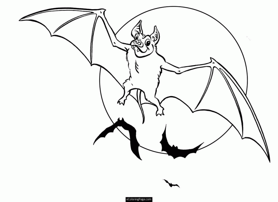 Halloween Bats Flying Full Moon Coloring Page For Kids Id 46239