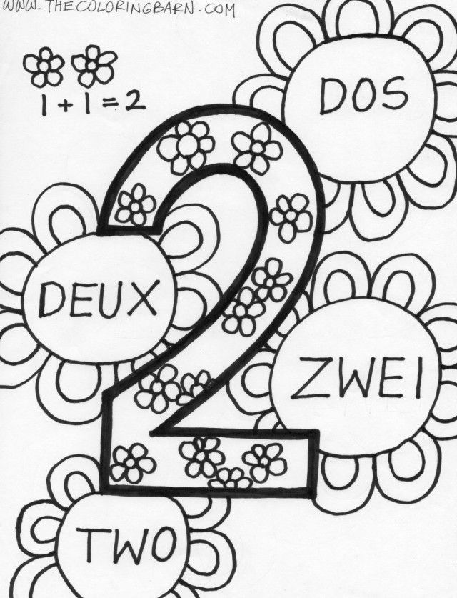 Number 2 Coloring Page Number Two Multilingual Coloring Pages 