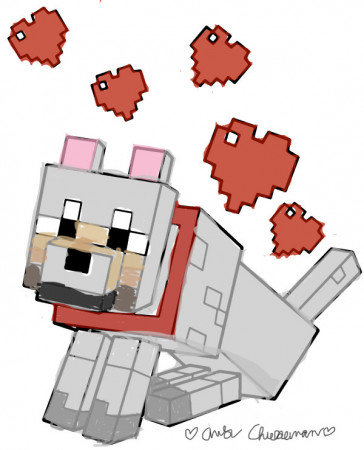 Dog And Hearts Minecraft Coloring Page - Colored by Ava (11), from Hodgenville ky
