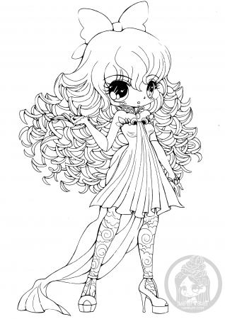 Curly haired girl chibi lineart by YamPuff • YamPuff's Stuff
