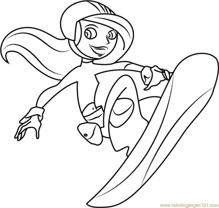 Kim Possible on Snowboard Coloring Page - Free Kim Possible Coloring Pages  : ColoringPages101.com