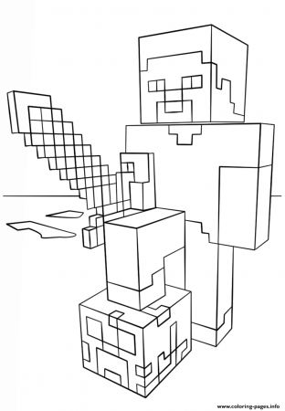 Minecraft Steve With Diamond Sword Coloring Pages Printable