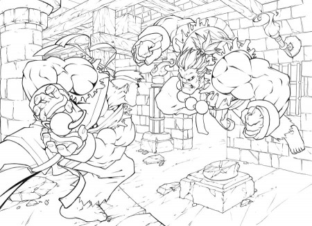 Ryu vs Oni Coloring Page - Free Printable Coloring Pages for Kids