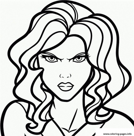 Black Widow Face Angry Girl Coloring Pages Printable