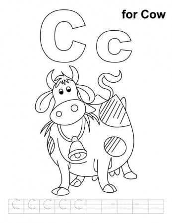 C for cow coloring page with handwriting practice | Download Free 