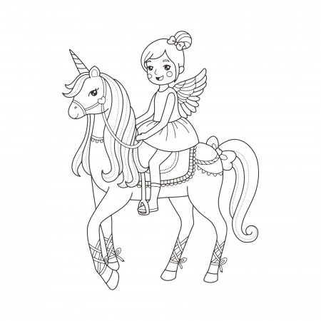 Premium Vector | Cute fairy and unicorn coloring page