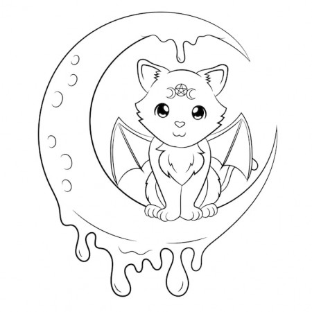 Premium Vector | Cute creepy pastel goth kawaii cat coloring page