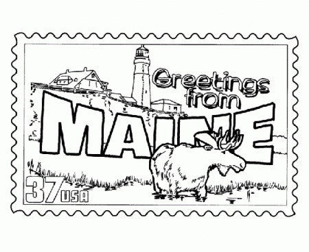 Maine State Stamp Coloring Page | Flag coloring pages, Coloring ...