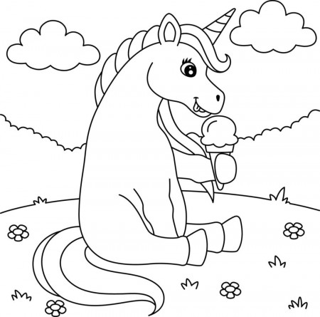 Unicorn Eating Ice Cream Coloring Page for Kids 5723587 Vector Art at  Vecteezy