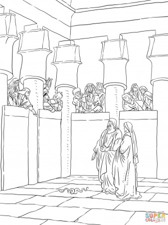 Moses and Aaron Appear Before Pharaoh coloring page | Free ...