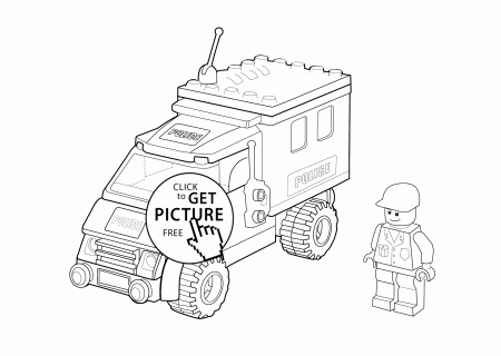 Lego police car coloring page for kids, printable free. Lego ...