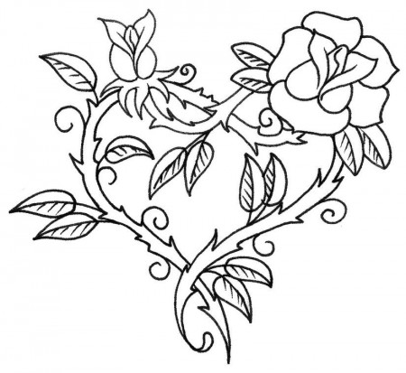 Adult coloring page love : Tattoo: heart and rose 3