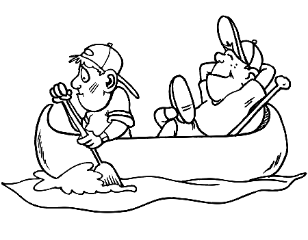 Canoe Coloring Page | 2 Kids In Canoe & 1 Rowing
