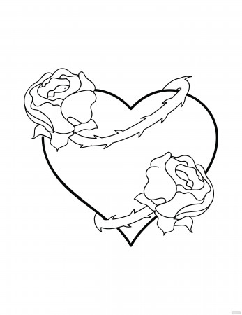 Free Heart and Rose Coloring Page for Adults - EPS, Illustrator, JPG, PNG,  PDF, SVG | Template.net