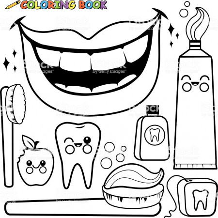 Coloring Page Dental Hygiene Vector Set Stock Illustration ...