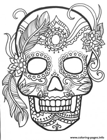 Sugar Skull Adult Flower Coloring Pages Printable