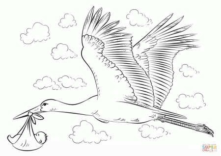 Stork with Baby coloring page | Free Printable Coloring Pages