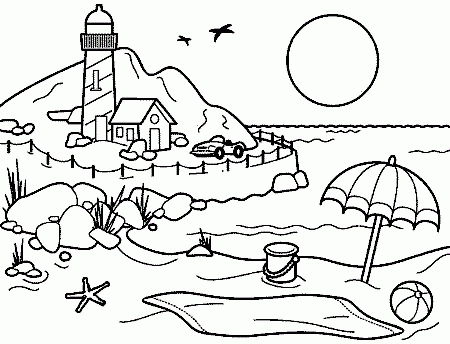 Lighthouse and Beach Coloring Pages Free
