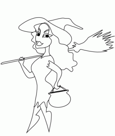 Witch with Broomstick and Cauldron coloring page | Free Printable Coloring  Pages