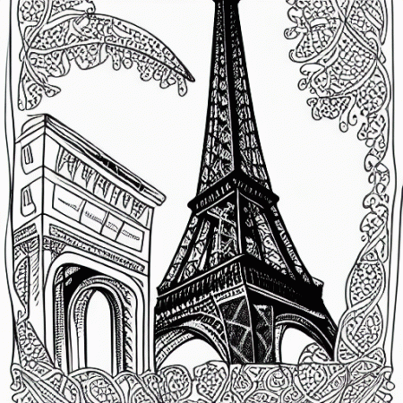 Eiffel Tower and Paris Coloring Page · Creative Fabrica
