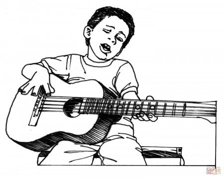 Boy Plays Guitar coloring page | Free Printable Coloring Pages