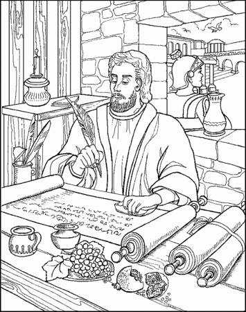 Paul Writing a Letter from Prison Coloring Page