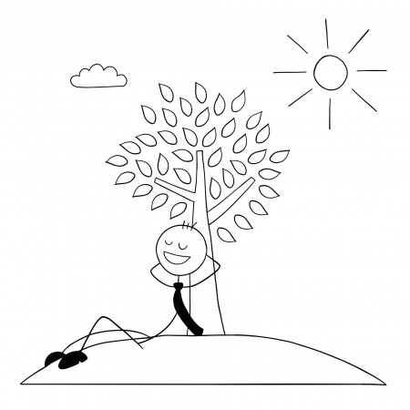 Stickman Businessman Character Leaning Against a Tree and Resting In the  Sunshine Vector Cartoon Illustration 2889492 Vector Art at Vecteezy