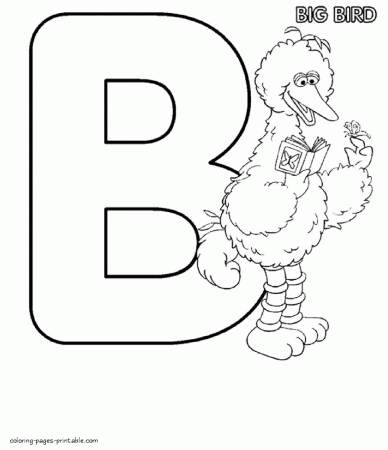 Big Bird and the letter B. Seasame Street coloring pages || COLORING-PAGES -PRINTABLE.COM