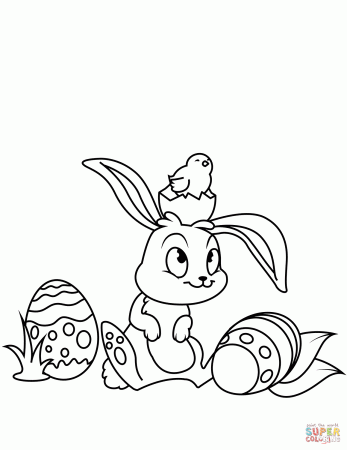 Cute Easter Bunny and Chick coloring page | Free Printable Coloring Pages