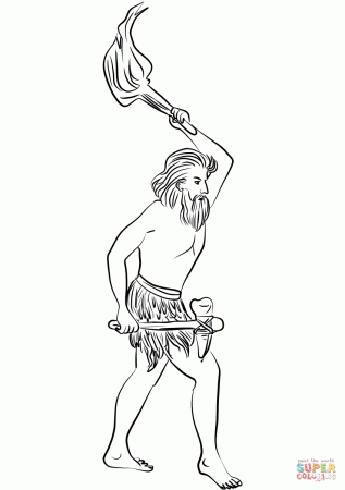 Caveman with Axe and Torch coloring page | Free Printable Coloring Pages