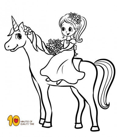Coloring Page – Girl riding a Unicorn | Unicorn coloring pages, Bunny coloring  pages, Cartoon coloring pages