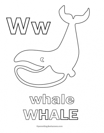 Whale Letter W Alphabet Coloring Sheet