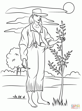 Johnny Appleseed coloring page | Free Printable Coloring Pages